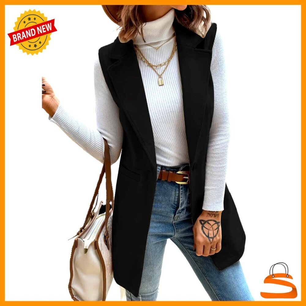 Wool Blazer Vest Long Sleeveless Notch Lapel Casual Regular Fit Outerwear